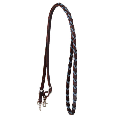 Dark Leather Reins with Latigo Lacing - Silver