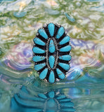 Native American Made Sterling Silver and Turquoise Cluster Ring