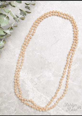 Double Wrap Beaded  60" Necklace - Champagne 8mm