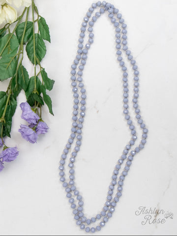 Double Wrap Beaded  60" Necklace - Lilac Grey 8mm