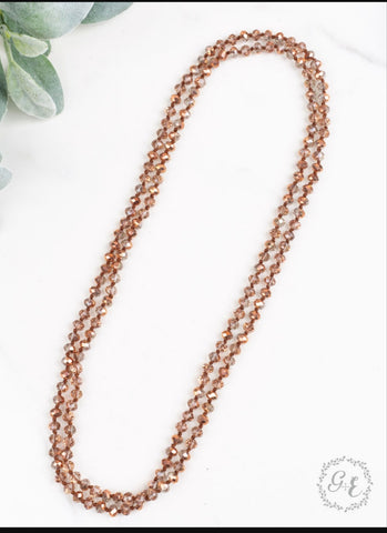 Double Wrap Beaded  60" Necklace - Metallic Rose Gold 8mm