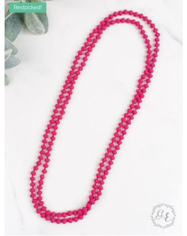 Double Wrap Beaded  60" Necklace - Vibrant Pink 8mm