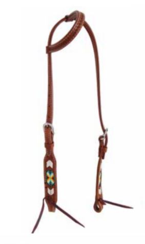Peyote Collection Rawhide Stitching and Beaded Inlay Slip Ear Headstall