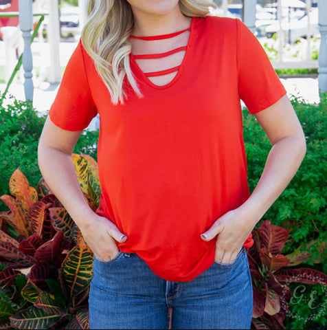 Red Scoop Neck Tee