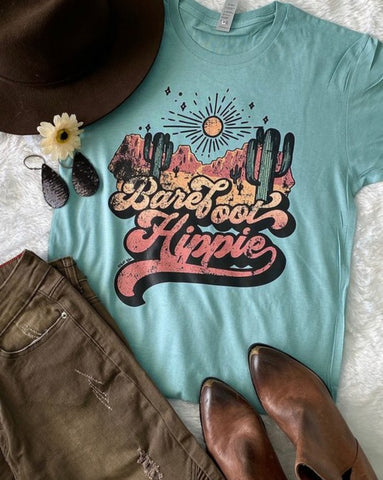 Barefoot Hippie Dusty Blue Tee