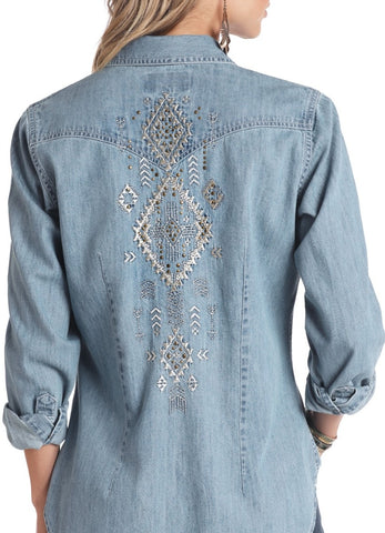 Panhandle Women's Denim Embroidered Snap Shirt