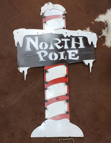 North Pole with Ground Stake Metal Sign