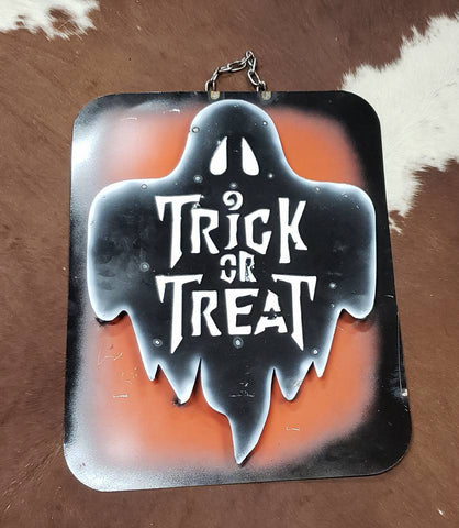 Trick or Treat Ghost Metal Sign