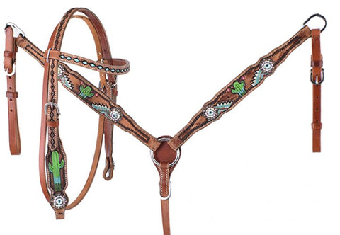 Pony Hand Painted Cactus Headstall & Breastcollar Set