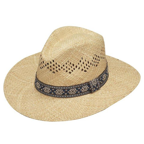 M & F Twister Adult Vented Raffia Straw Hat with Ribbon Hatband, Natural- Med