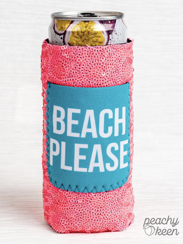 PEACHY KEEN BEACH PLEASE SEQUIN CAN COOLERS FOR SLIM CAN
