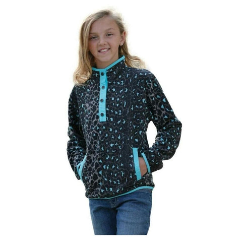 Cruel Girl Girl's Polar Fleece Pull Over - Black & Blue Leopard Print