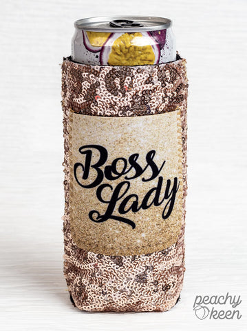 PEACHY KEEN BOSS LADY SEQUIN CAN COOLERS FOR SLIM CAN