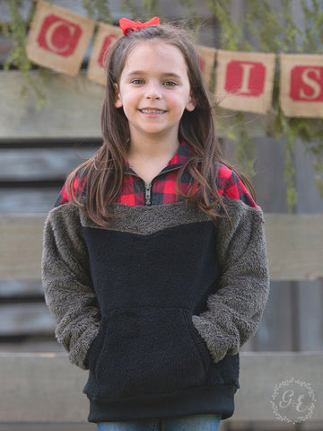 GIRLS' TELL ME EVERYTHING PULLOVER SHERPA, BUFFALO PLAID
