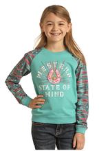Rock & Roll Cowgirl Girl's Turquoise Pullover Sweatshirt w/ Western Graphic