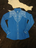 Panhandle Women's Cobalt Embroidered Shoulder Snap Shirt
