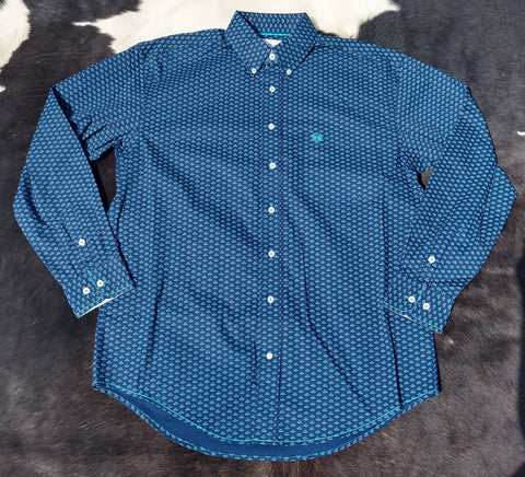 Panhandle Men's Navy Print Button Up