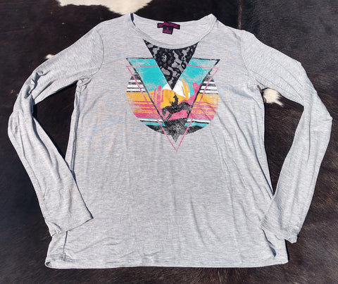 Rock & Roll Cowgirl Women's Grey Cowboy Long Sleeve
