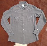 Panhandle Women's Grey White Stitch Snap Button Up