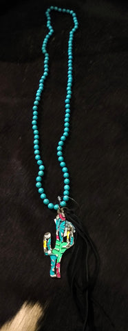 Ataggirl Cactus on Turquoise Chain Necklace