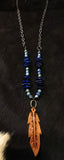 Ataggirl Blue Lapis Leather Feather Necklace