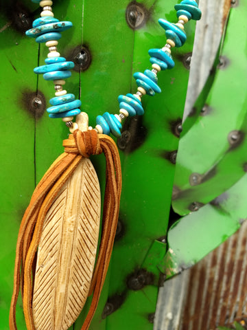 Ataggirl Bone Feather with Turquoise Necklace
