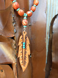 Leather Feather with Turquoise Necklace