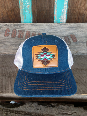 Ariat Denim Leather Patch Hat