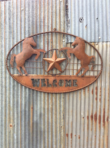 Metal Two Horse Oval Sign
