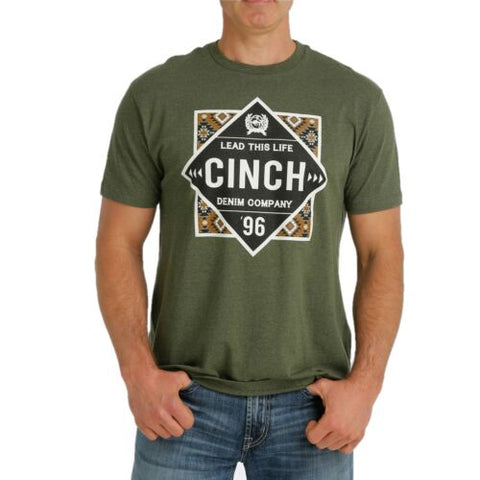 Cinch Heather Green Lead This Life Logo Graphic Short Sleeve T-Shirt