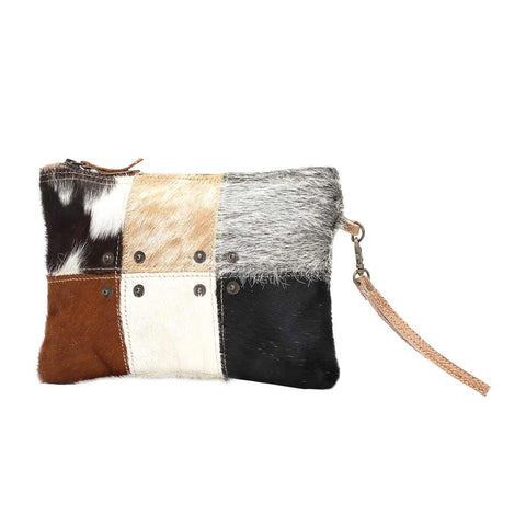 Myra Bag Button Patch Cowhide Small Clutch Bag