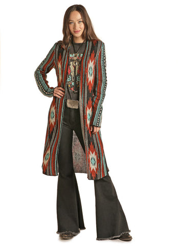Rock and Roll Cowgirl Ladies Long Aztec Cardigan