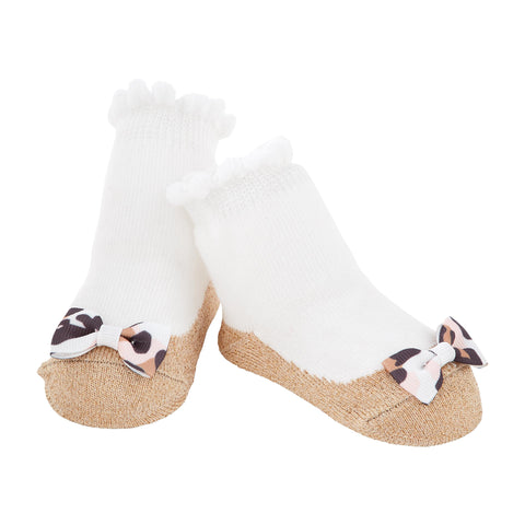 Mud Pie Gold Cheetah Bow Infant Socks