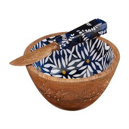 Mud Pie Indigo Carved Dip Bowl Set