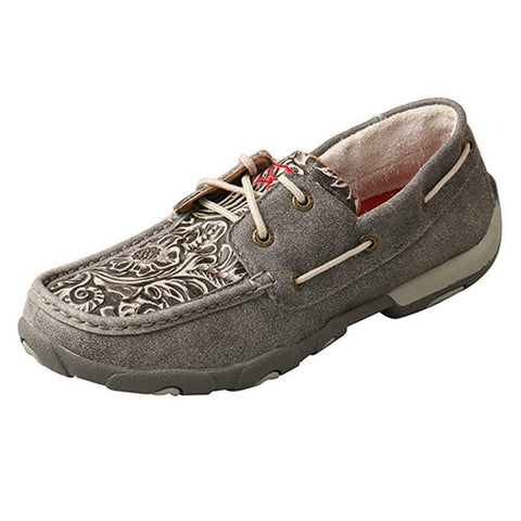 Twisted X Women’s Boat Shoe Driving Moc Grey Tooled