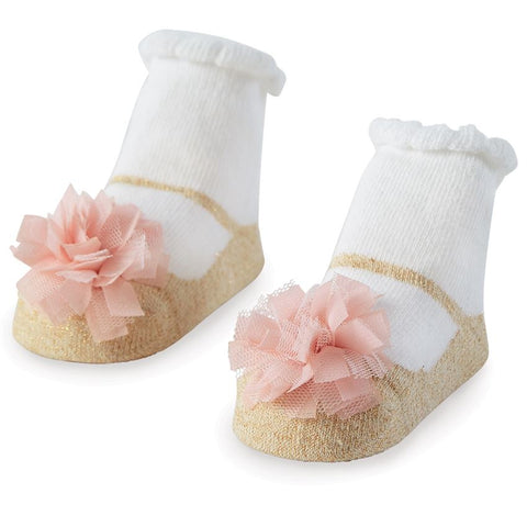 Mud Pie Mesh Pom Gold Infant Socks