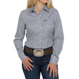 Cinch Women's White and Teal Striped Long Sleeve Western Shirt