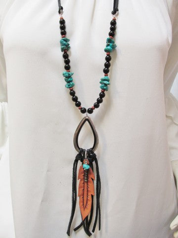 Leather Feather with Black Tassel Necklace
