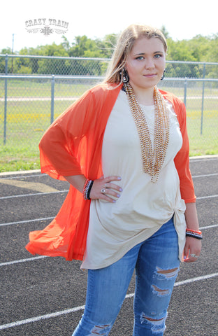 Women's Orange Kickoff Kimono