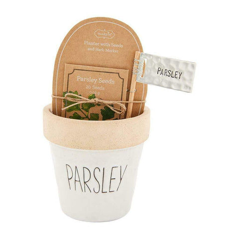 Mud Pie Home Farmhouse "Parsley" Herb Pot and Seeds Marker Planter Pot Gift Set