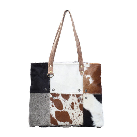 Myra Bag Button Cowhide Patch Tote Bag