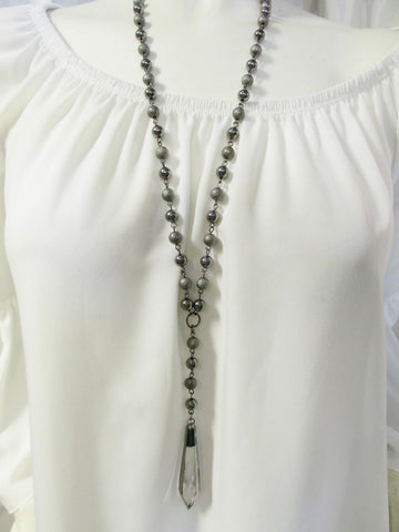 Silver Crystal Drop Necklace