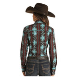 Rock & Roll Cowgirl Juniors Aztec Print Long Sleeve Snap Western Shirt